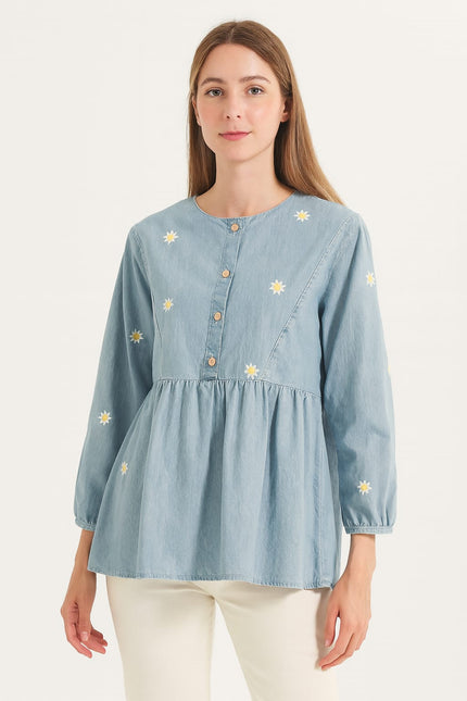 Sun Flower Embroidery Jeans