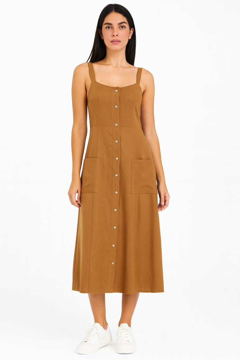 Dress Linen Cut 2 Pocket