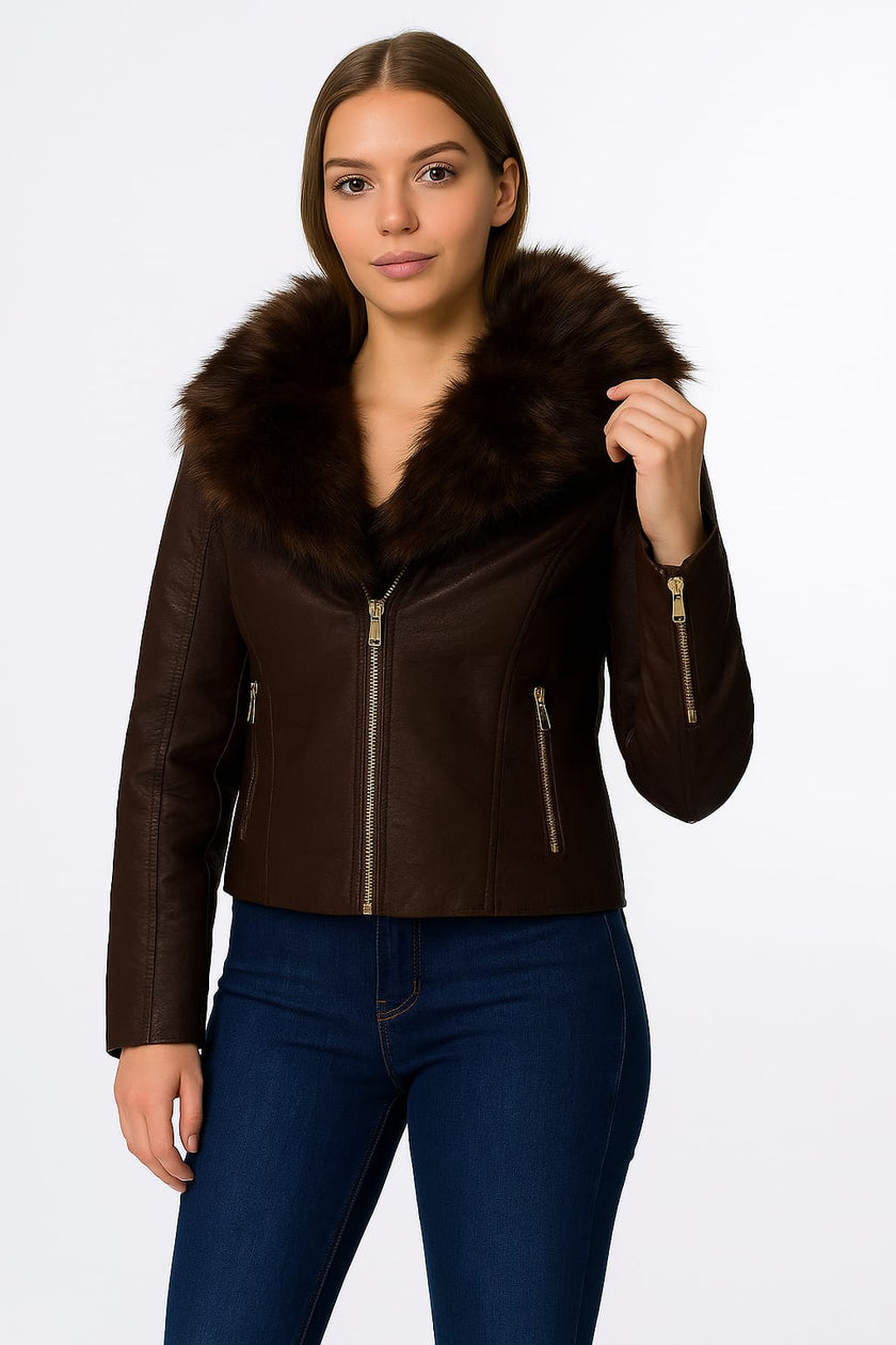 72\210677 Jacket Leather Neck Fur